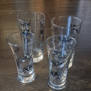 Set Of Libbey Antique Carriage/Car Glasses, 2 Juice, 2 Large Perfect Graphics